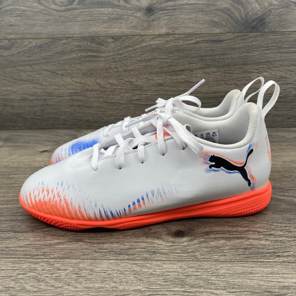 Puma Future 7 Play IT Soccer Shoes Kids 1.5 White Orange Blue 108627-01